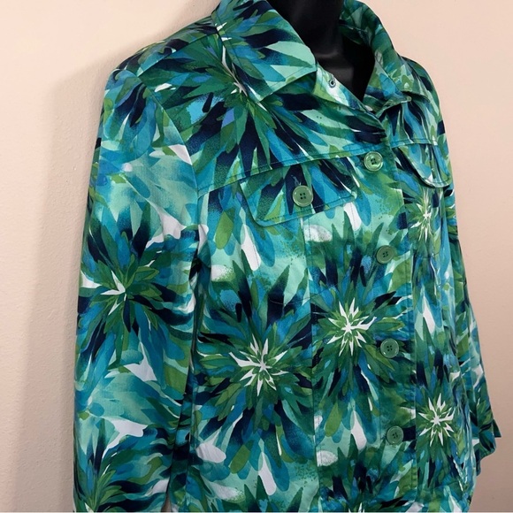 Small Drapers And Damons Green Tropical Print Jacket Long Sleeve Blue Green - Picture 8 of 13